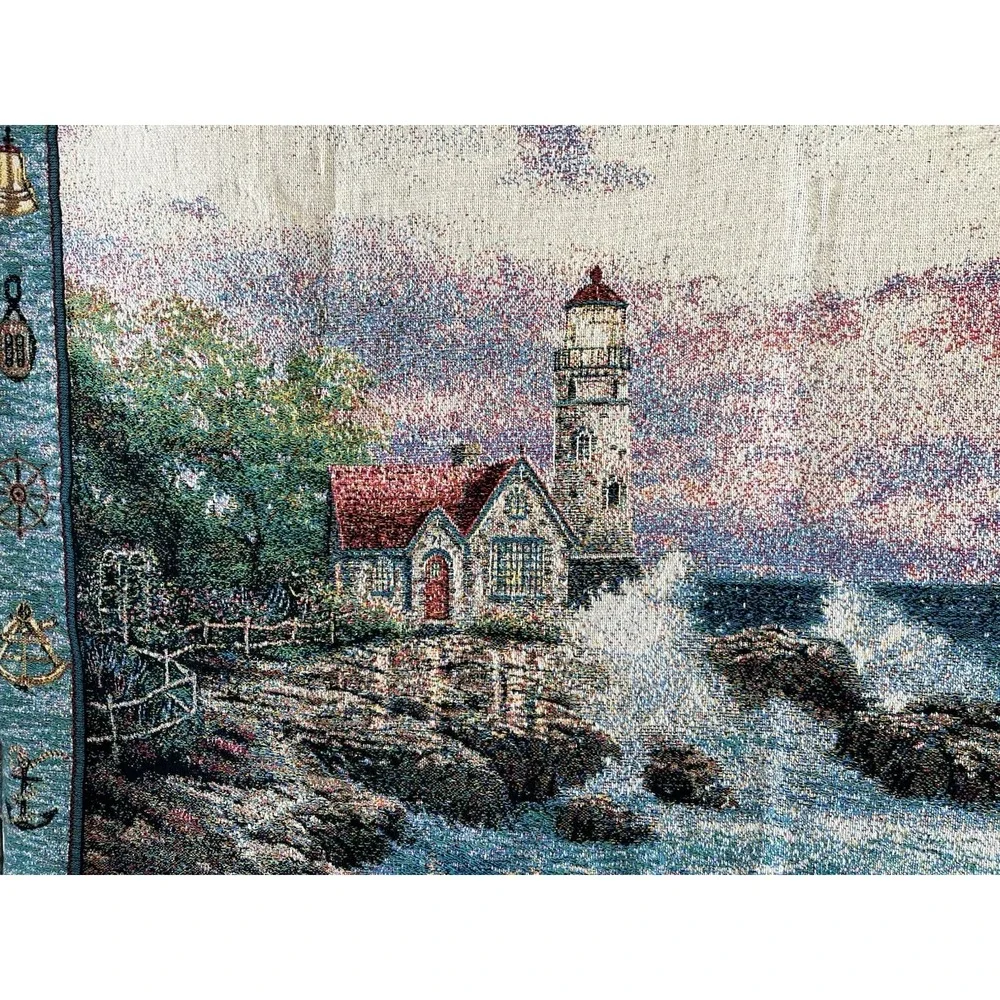 Thomas Kinkade Painter of Light Lighthouse Tapestry Throw Blanket Made in USA